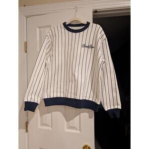 Bogey Boys NEW Mens Medium White Black Pinstriped Crewneck Sweatshirt Golf